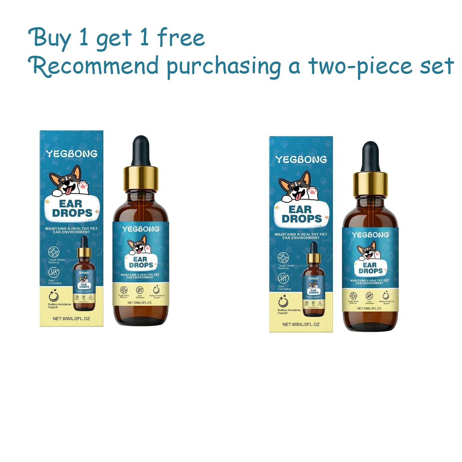 Yegbong 60ml Dog Ear Care Drops Clean Pet Ears with Gentle Ingredients Nourishing Care Drops