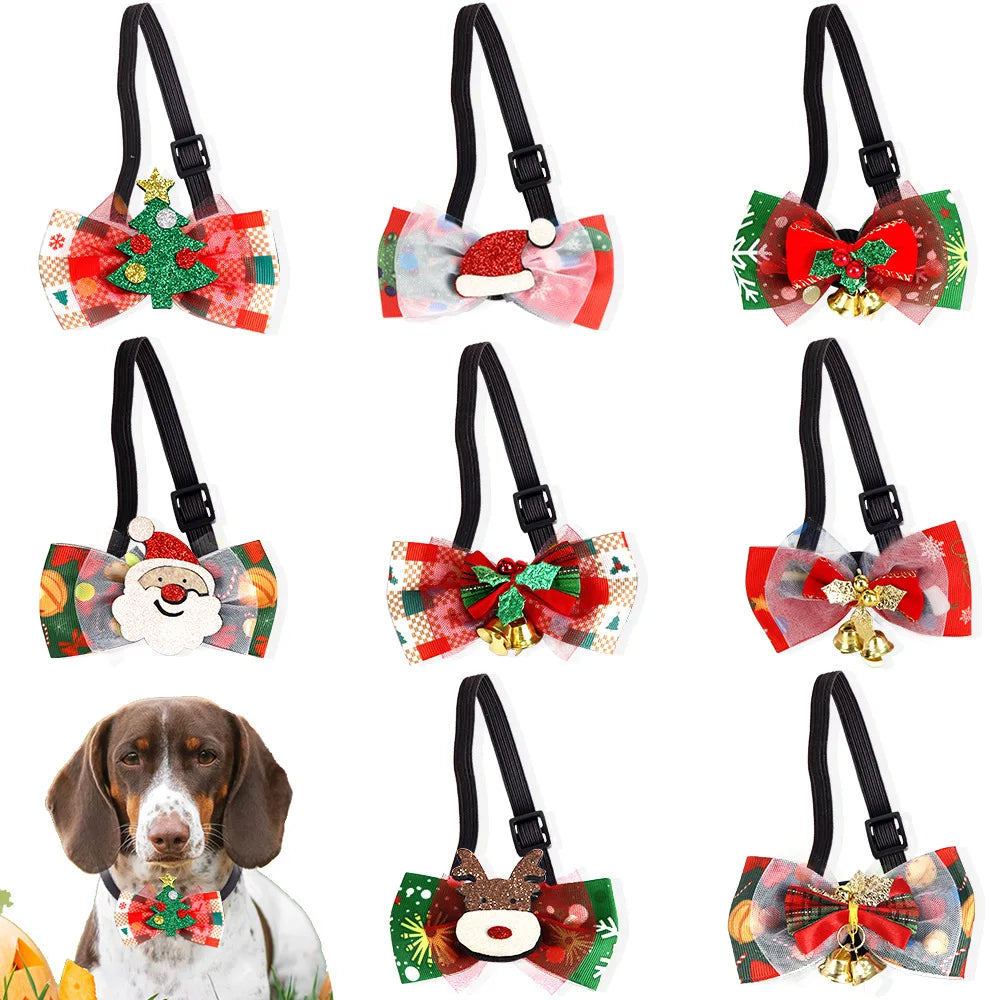 New Christmas Pet Bow Tie Cartoon Bell Bow Cat Dog Collar Santa Claus Elk Pet Collar