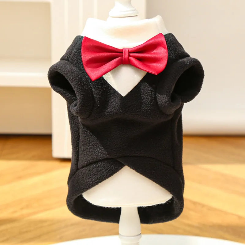 Elegant Pet Tuxedo for Small Dogs Cats Wedding Party Suit with Bow Tie Formal Outfit Christmas Costume