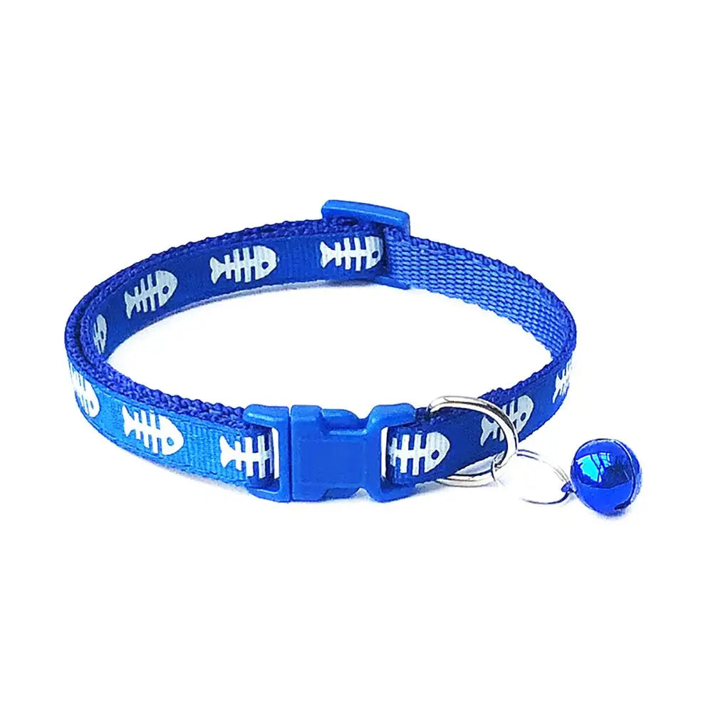 Pets Dog Cat Fish Bone Print Bell Buckle Adjustable Collar Necklace Neck Strap Adjustable Length: 19cm - 32cm