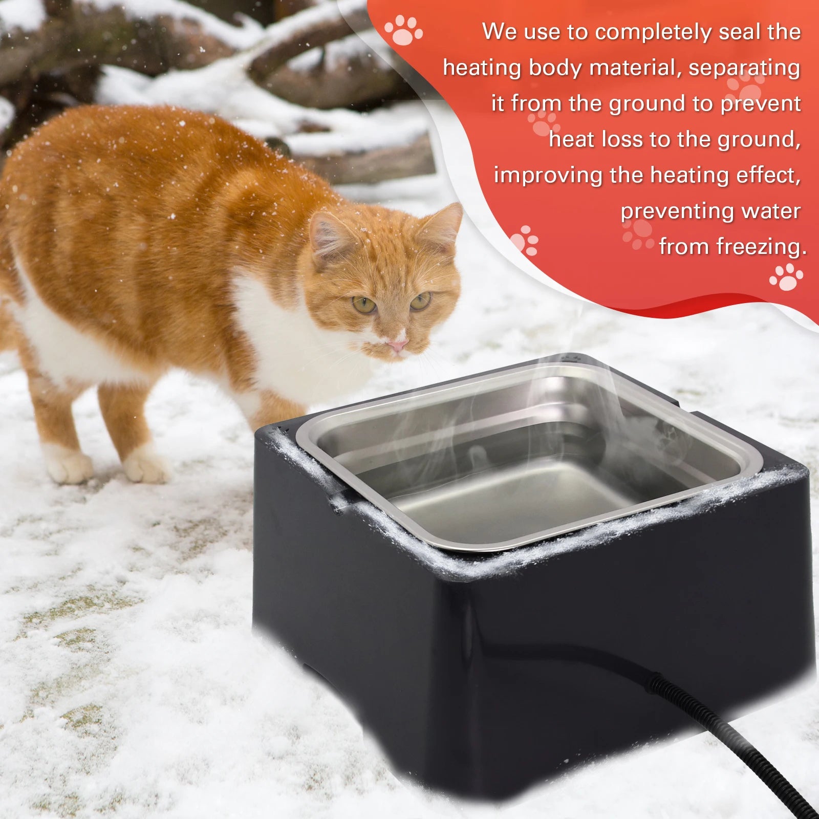 3.2L Large Heated Water Bowl for Dog Outside Animal Heated Waterer Bowl with Removable Stainless Heated for Chick Rabbit Poultry