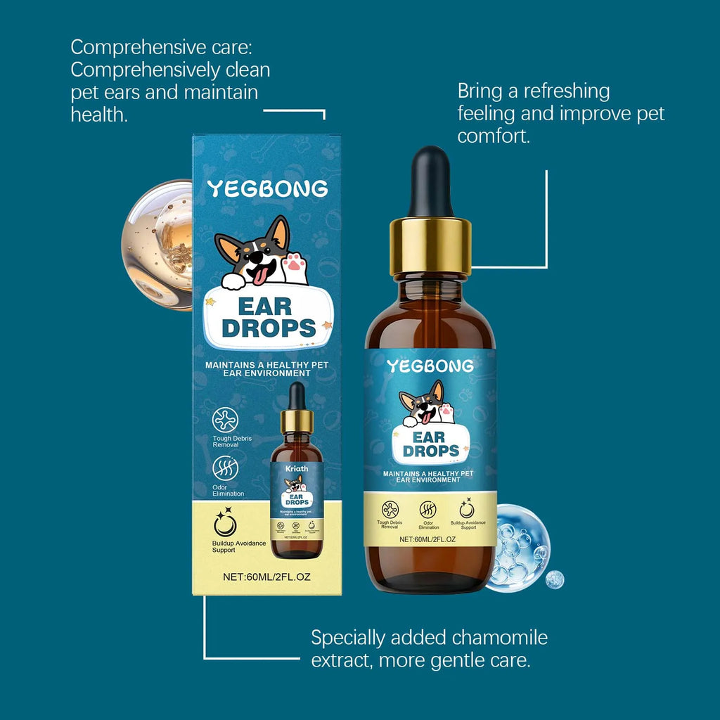 Yegbong 60ml Dog Ear Care Drops Clean Pet Ears with Gentle Ingredients Nourishing Care Drops