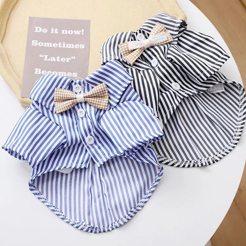 Pet Cat Dog Shirt with Bow Tie Striped Short Sleeve Pet Clothing for Small Dogs Summer Shirts for Teddy Pomeranian Bichon