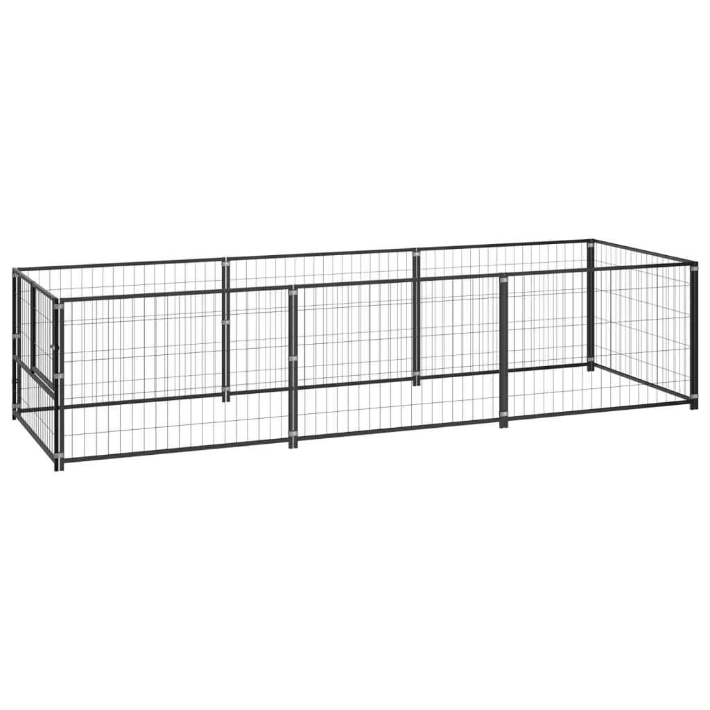 NNEVL Dog Kennel Black 3 m² Steel-0