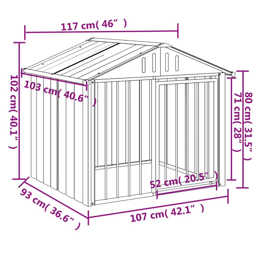 NNEVL Dog House with Roof Black 117x103x102 cm Galvanised Steel-4