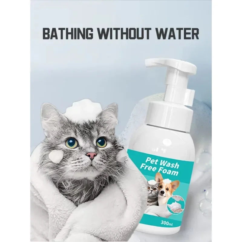 Natural Waterless Dry Shampoo Foam for Dogs Cats No Rinse Cleaning Odor Removal Hypoallergenic 300ml Travel Friendly Pet Care