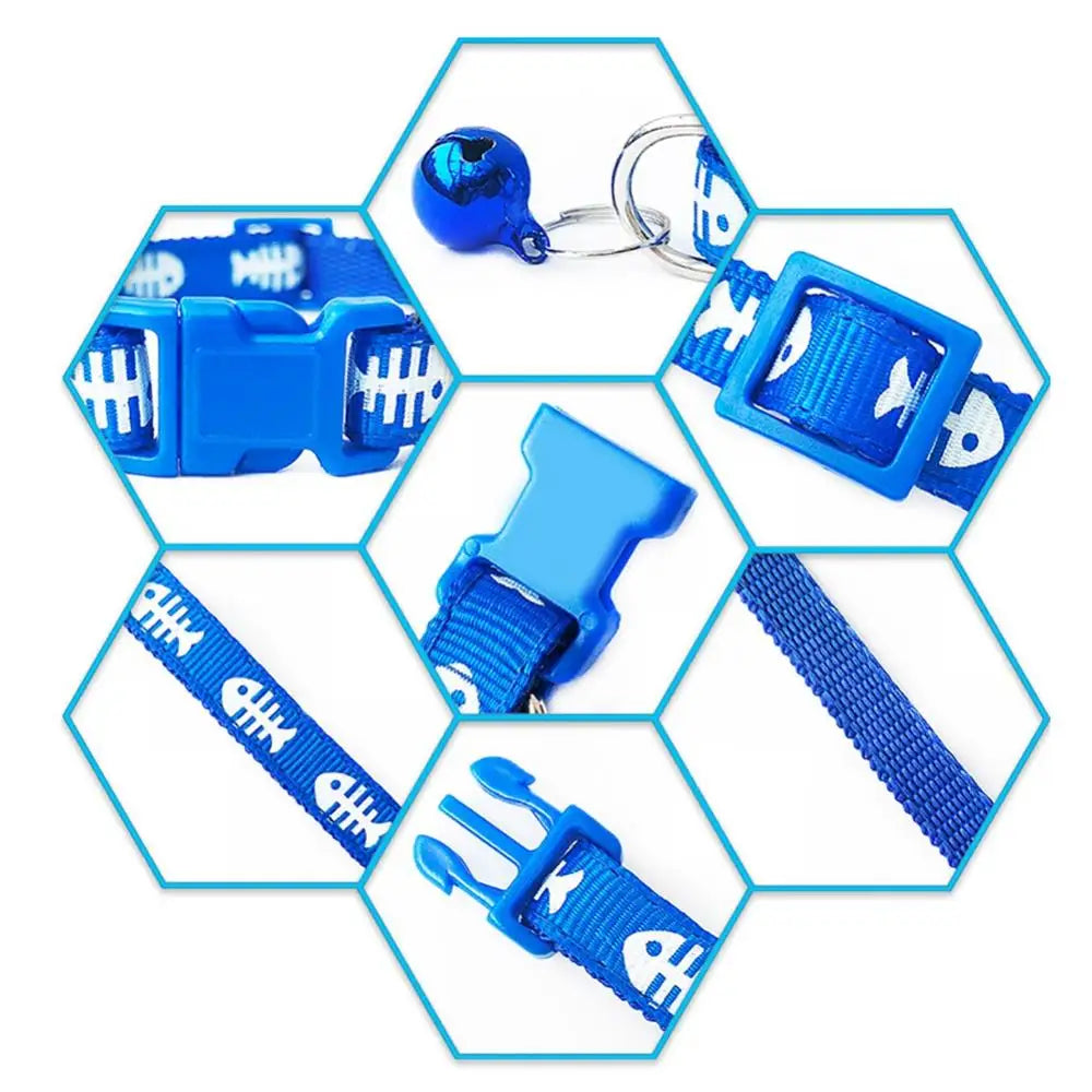 Pets Dog Cat Fish Bone Print Bell Buckle Adjustable Collar Necklace Neck Strap Adjustable Length: 19cm - 32cm