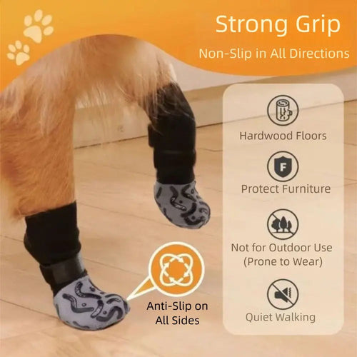 Lot de 4 paires de chaussettes pour chien antidérapantes et confortables de haute qualité, anti-griffures et ajustables.
