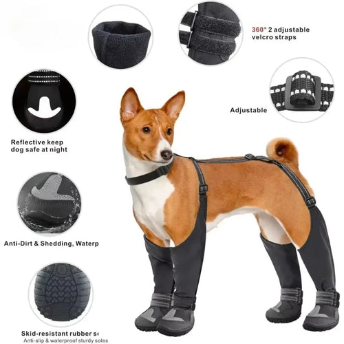 Bottes à bretelles pour chien, bottes hautes pour chien, chaussures imperméables antidérapantes anti-chute pour chien