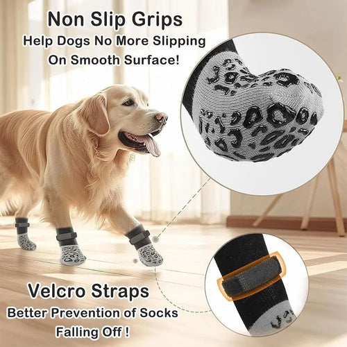 Lot de 4 paires de chaussettes pour chien antidérapantes et confortables de haute qualité, anti-griffures et ajustables.