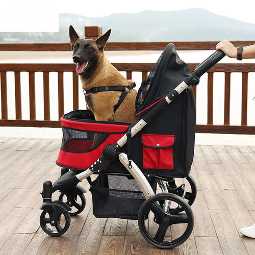 Chariot pliable de luxe pour animaux de compagnie, grande taille, pour grands chiens et plusieurs chats.
