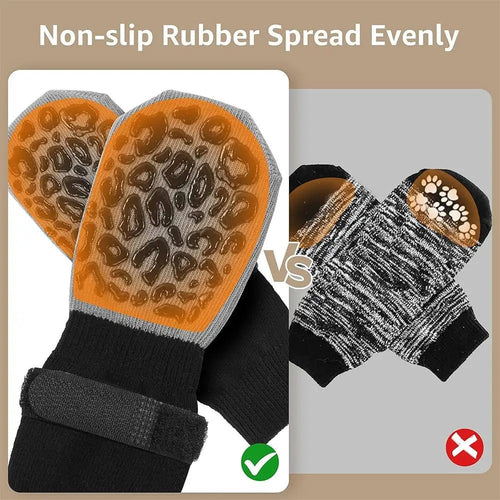 Lot de 4 paires de chaussettes pour chien antidérapantes et confortables de haute qualité, anti-griffures et ajustables.