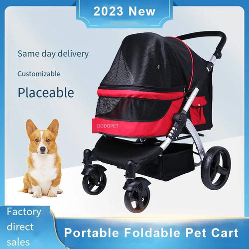 Chariot pliable de luxe pour animaux de compagnie, grande taille, pour grands chiens et plusieurs chats.