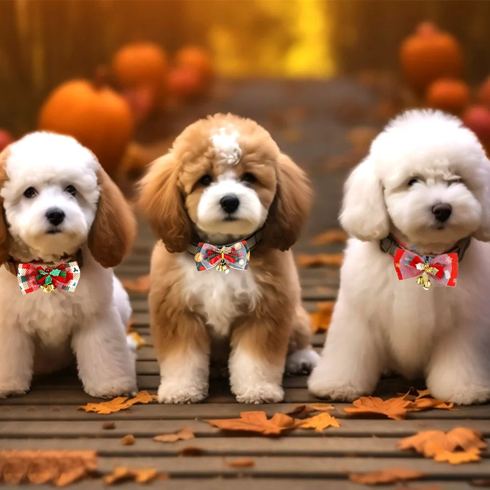 New Christmas Pet Bow Tie Cartoon Bell Bow Cat Dog Collar Santa Claus Elk Pet Collar