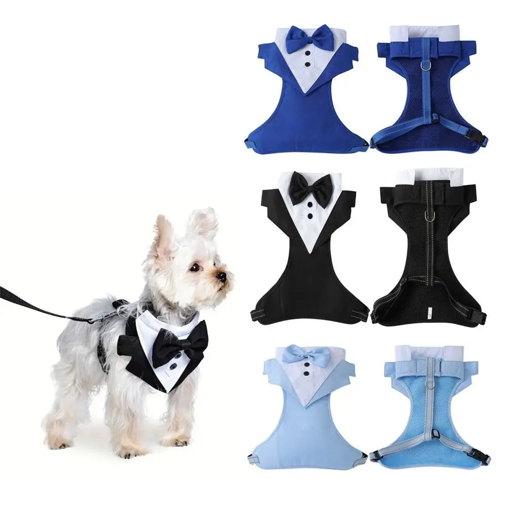 New Polyester Dog Tuxedo Kit Soft Breathable Pet Engagement Costume Black Blue with Bow Tie Dog Shirt Suit Pet Supplies