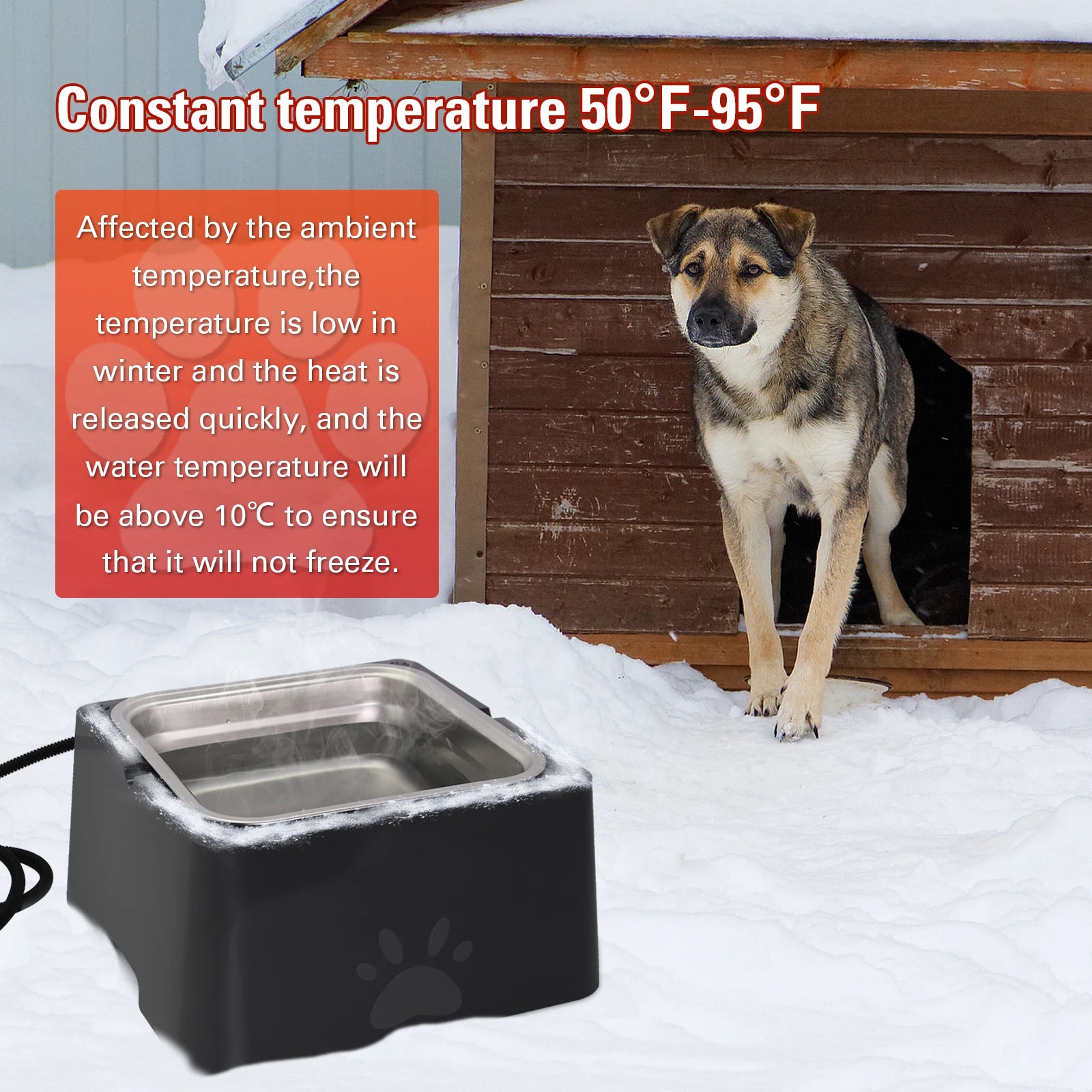 3.2L Large Heated Water Bowl for Dog Outside Animal Heated Waterer Bowl with Removable Stainless Heated for Chick Rabbit Poultry