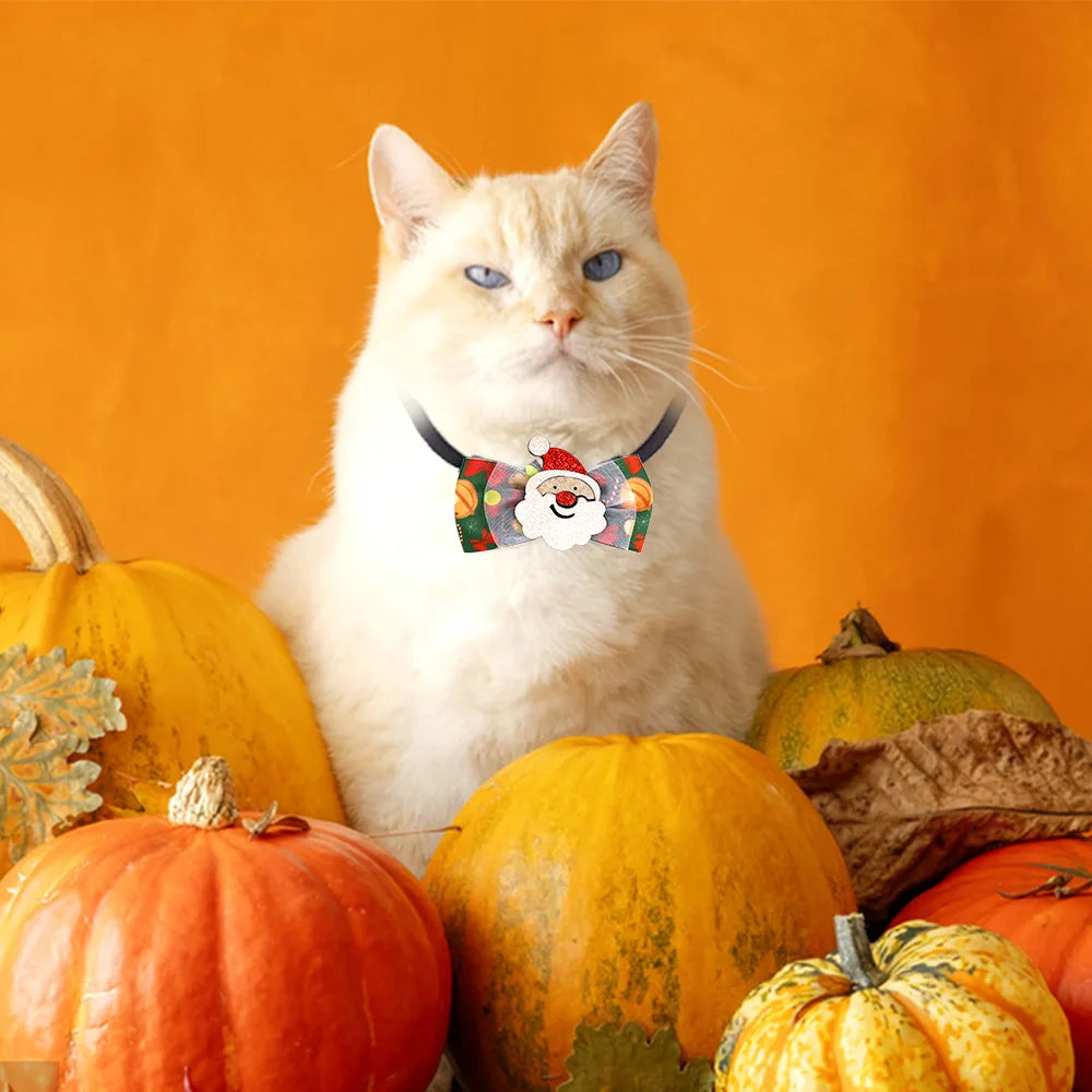 New Christmas Pet Bow Tie Cartoon Bell Bow Cat Dog Collar Santa Claus Elk Pet Collar