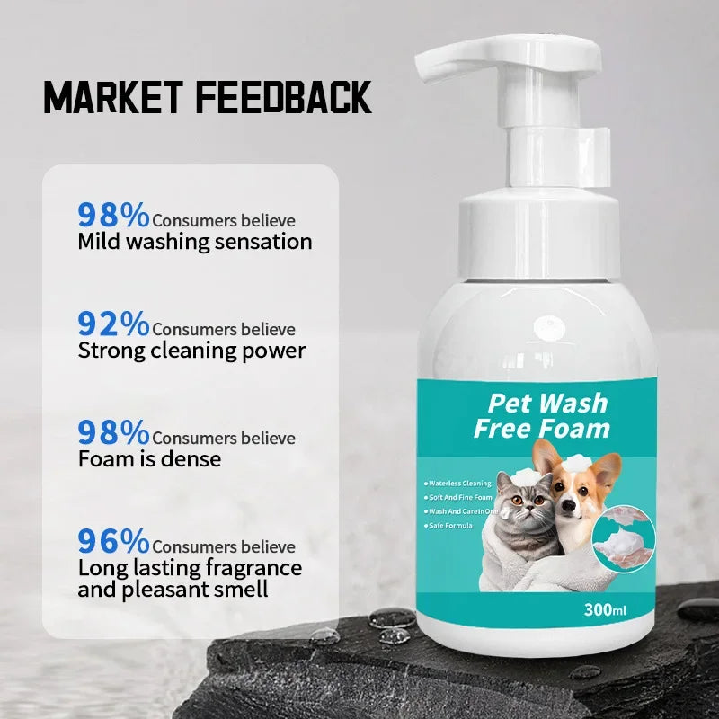 Natural Waterless Dry Shampoo Foam for Dogs Cats No Rinse Cleaning Odor Removal Hypoallergenic 300ml Travel Friendly Pet Care