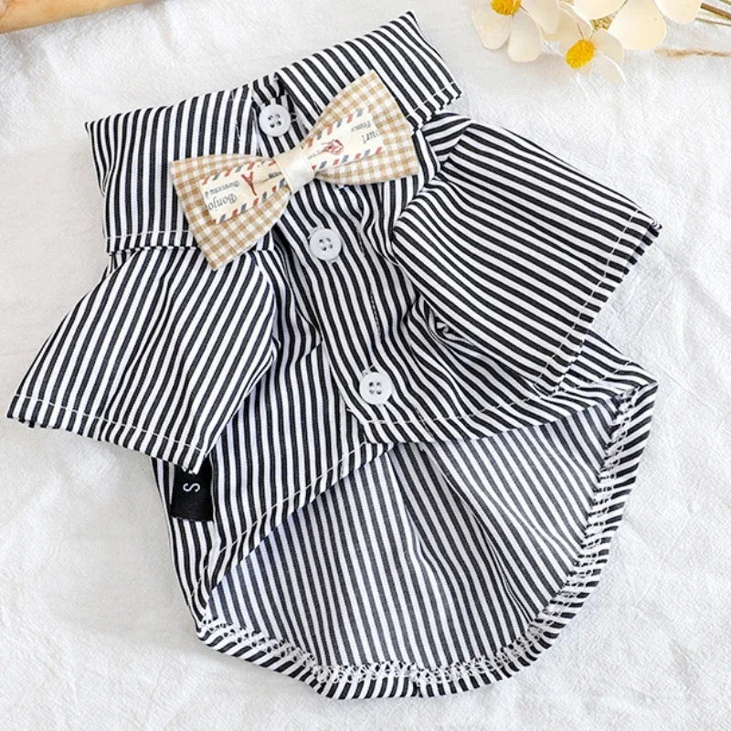 Pet Cat Dog Shirt with Bow Tie Striped Short Sleeve Pet Clothing for Small Dogs Summer Shirts for Teddy Pomeranian Bichon
