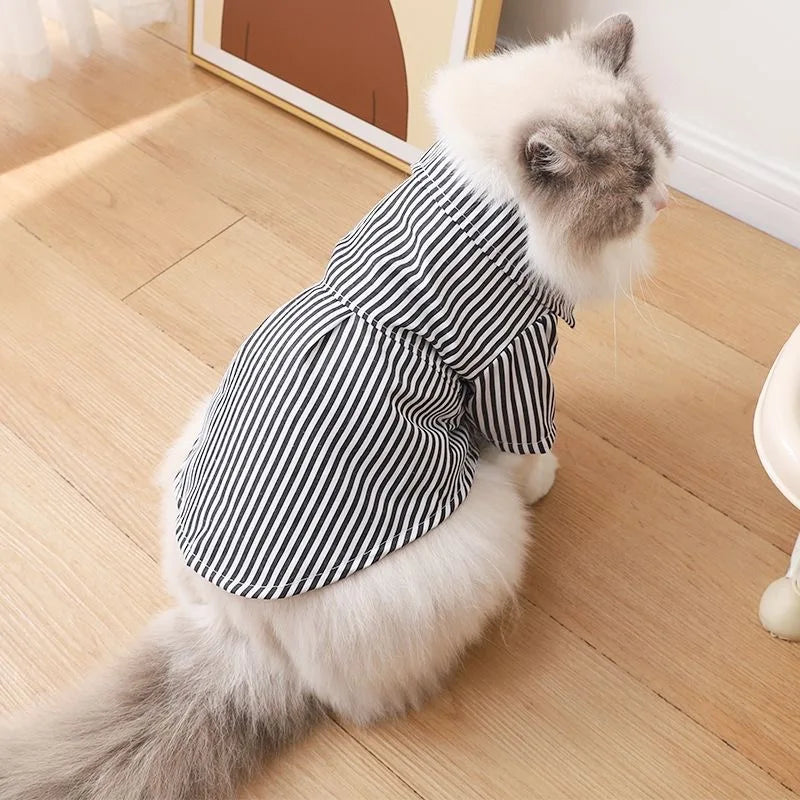 Pet Cat Dog Shirt with Bow Tie Striped Short Sleeve Pet Clothing for Small Dogs Summer Shirts for Teddy Pomeranian Bichon