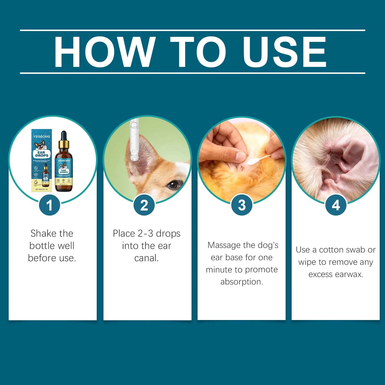 Yegbong 60ml Dog Ear Care Drops Clean Pet Ears with Gentle Ingredients Nourishing Care Drops